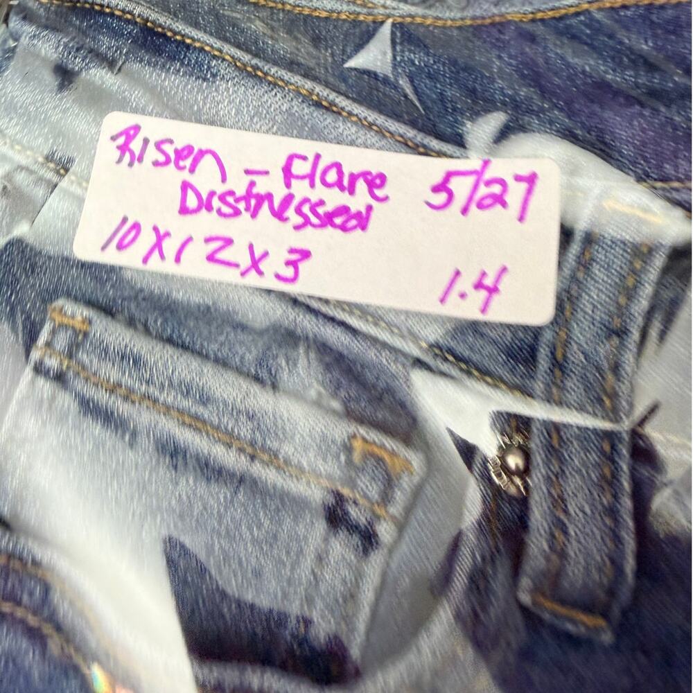Risen Jeans 5/27 Distressed Flare Raw Hem Medium Wash Denim - Picture 9 of 9